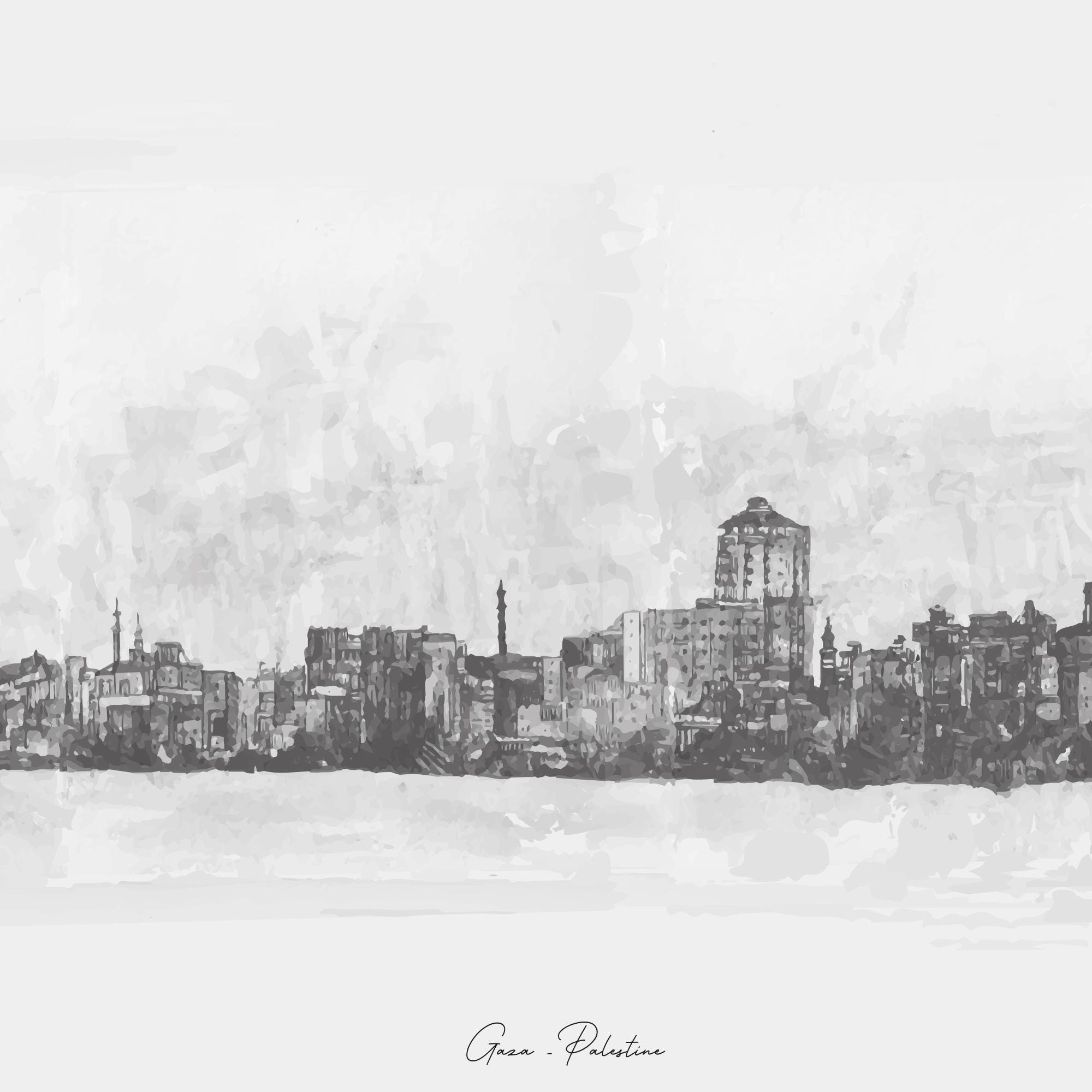 Gaza Drawing Gaza Skyline Ink Drawing Art Print | Palestine City Horizontal ...