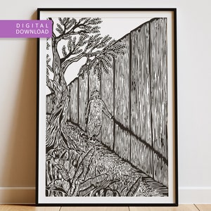 Along the wall, digital printable art, instant download, Free Gaza, Palestine, olive tree, wall decor