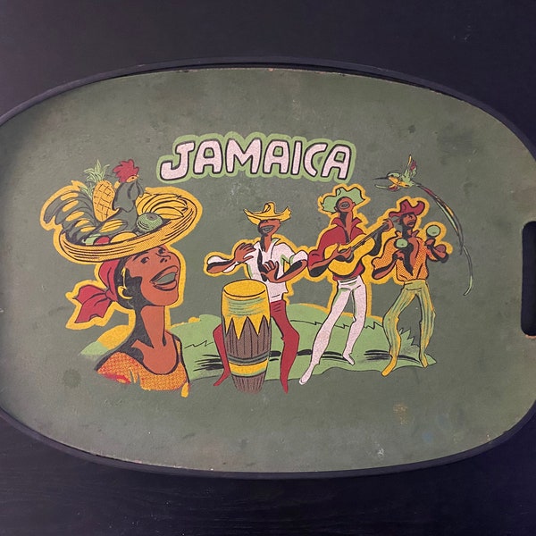 Vintage 1960's decorative tray JAMAICA hand painted made in Japan 17 3/4" x 12"