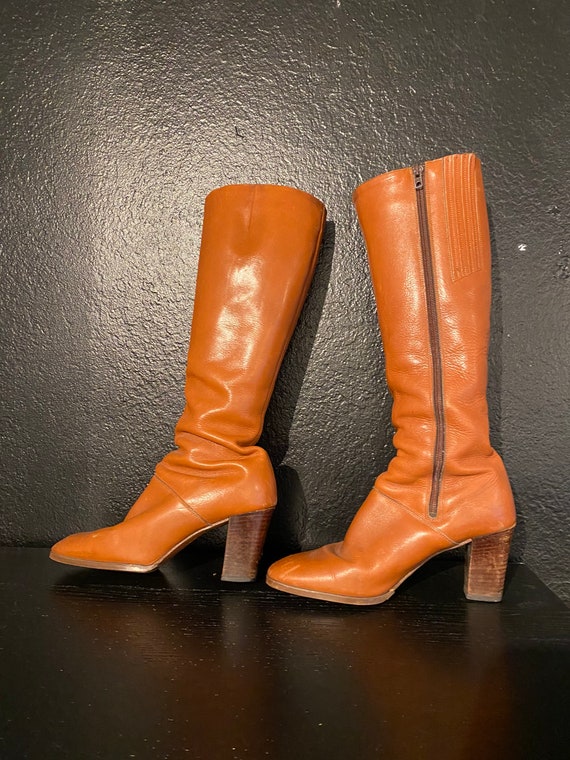 1970's/80's vintage tall cognac leather boots.  Ma