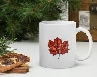 Merry Christmas Eh! - White glossy mug - Minimalist style - Christmas Coffee Mug