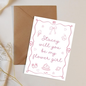 Blumenmädchen Squiggle Proposal Card Canva Bearbeitbare Vorlage, Blumenhochzeitseinladung, Printable Will You Be My Flower Girl Card