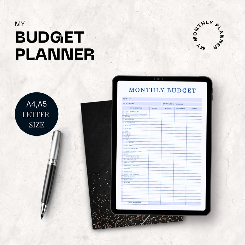 Monthly Budget Planner Printable Pdf Printable Planner A4, A5 and Letter Size Monthly Budget