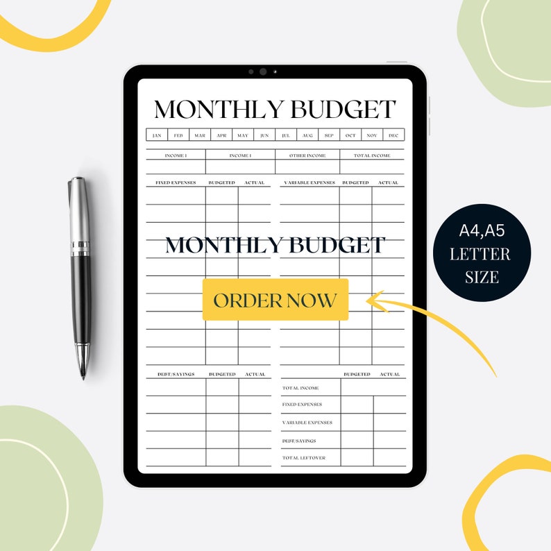 Monthly Budget Planner Printable Pdf Printable Planner A4, A5 and Letter Size Monthly Budget