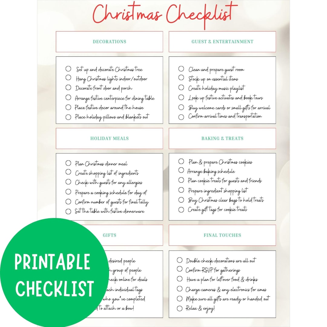Christmas Preparation Checklist Festive Holiday Planning Etsy