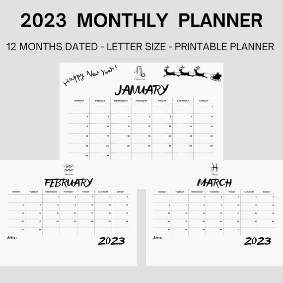 2023 Monthly Calendar Printable Calendar Template Year - Etsy