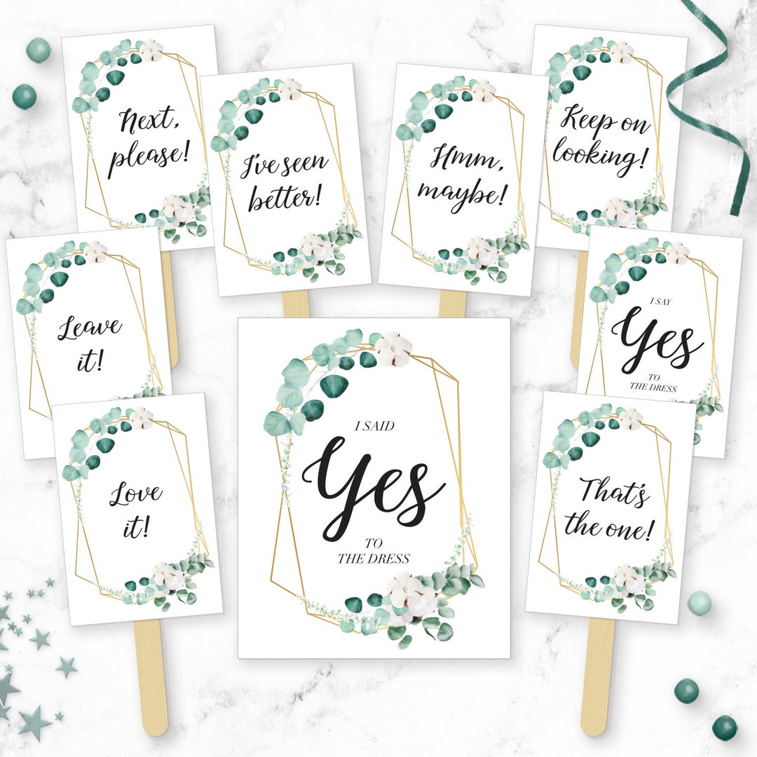 Wedding Dress Shopping Signs Printable Eucalyptus & Gold Etsy