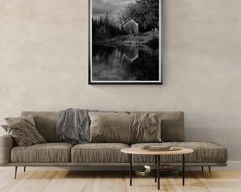 Rustic Adirondack Barn Black and White Photo