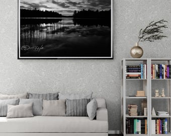 Adirondack Sunset Lake Black and White Photo Art