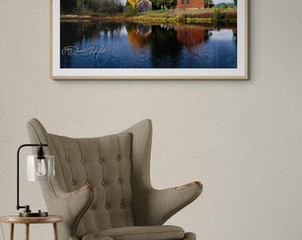 Historic Red Homestead and Pond Reflection Landscape