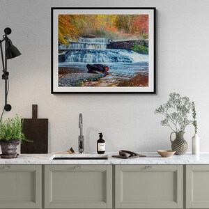 Magical Morning Colors Mist and Log Autumn Waterfall Landscape Delaware Water Gap