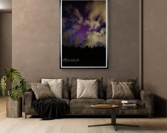 Vertical Purple Northern Lights Night Sky Photo