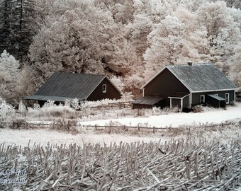 Corn Stubble and Barns in Infrared Framed Fine Art Print Home Decor Wall Art