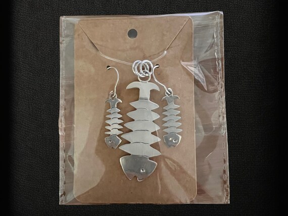 Vintage Fish Bones Skeleton .925 Silver Taxco Ear… - image 2