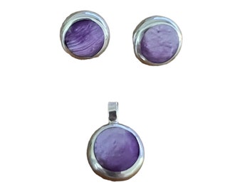 Vintage Purple Amethyst in .925 Silver Earring and Pendant Set Made in Mexico