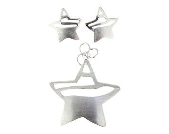 Vintage Star Stripes Cut out in .925 Silver Earrings and Pendant Made In Mexico