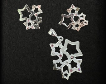 Vintage Star cluster with crystals .925 Silver Earring and Pendant Set Made in Mexico