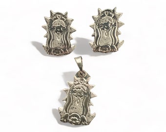 Silver .925 Cute Virgin De Guadalupe Earrings and Pendant Set   Made in Mexico