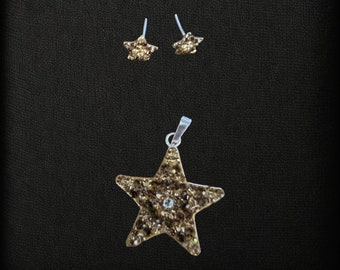 Crystal Encrusted Star Earrings and Pendant Set in .925 Silver Made in Mexico