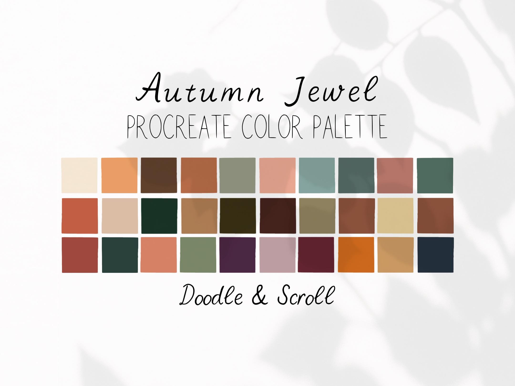 Autumn Jewel Procreate Color Palette — 30 Rich Fall Tones with Hex Codes - Image 1
