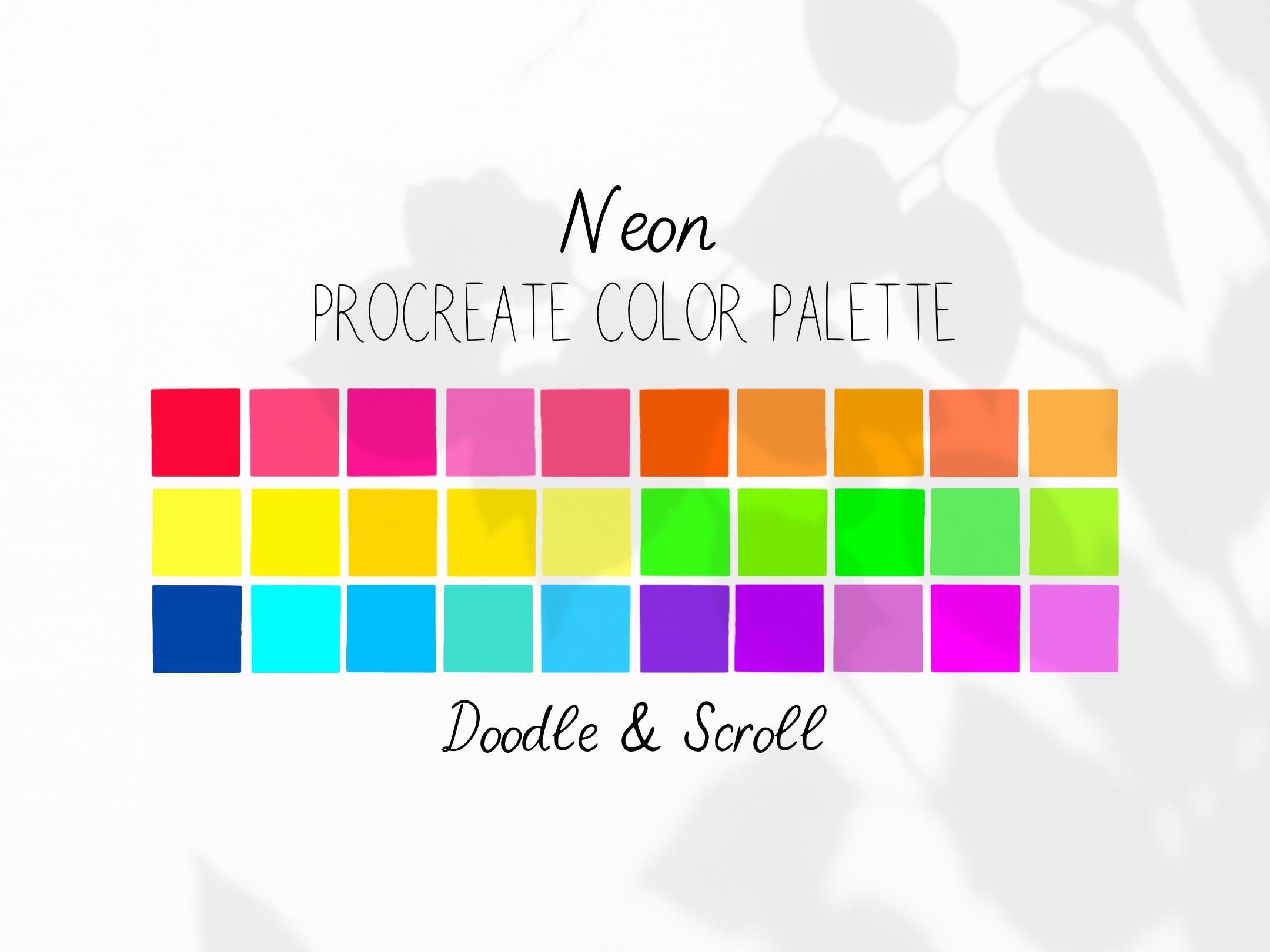Palette de couleurs néon pour Procreate â 30 nuanciers électriques pour lettrage, illustration et design