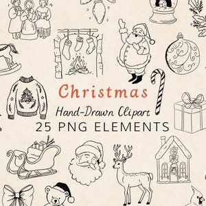 Christmas Clipart, Hand-Drawn Doodle PNG Illustrations