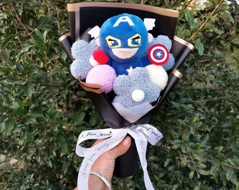 Graduation Gift, Grad Gift, Graduation Bouquet, For Her, For Him, Plush, Plushie, Spiderman, Iron Man, Captain America