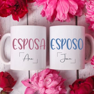 Personalised Esposo Esposa mugs. Tazas para pareja casada. Anniversary, Regalo de aniversario. Tazas bodas, Regalo de bodas. Spanish couple.