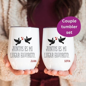 Personalised regalo pareja romantica, Regalo de bodas regalo de aniversario Spanish anniversary vasos de vino, Spanish couple wine tumblers.