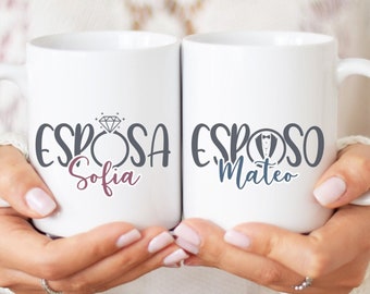 Personalized Spanish Wedding Mugs: Esposo Esposa Gift Set