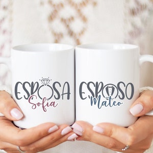 Tazas de marido y mujer. Regalo de boda personalizado. Esposo Esposa gift mugs Spanish wedding gift set, regalo de compromiso. Tazas de boda