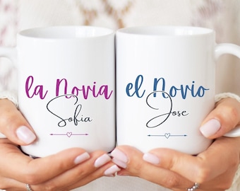 Personalized Spanish Wedding Mugs: La Novia El Novio Gift Set