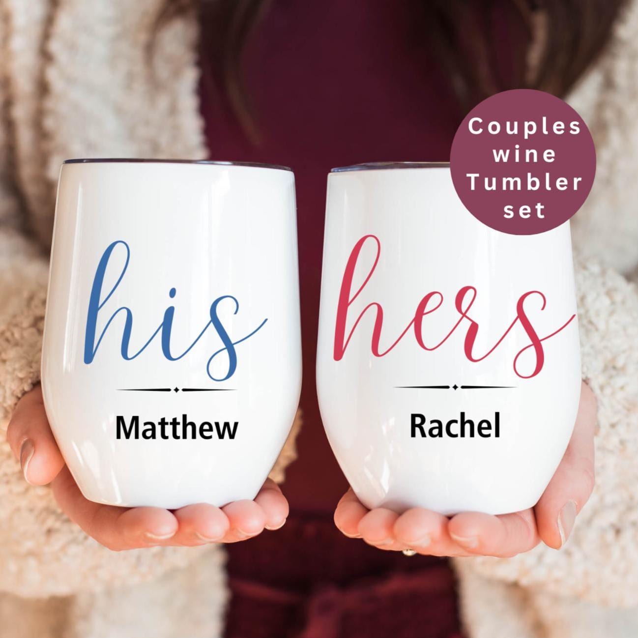 Personalised His and Hers Wine Tumbler Gift Set for Couple Gift