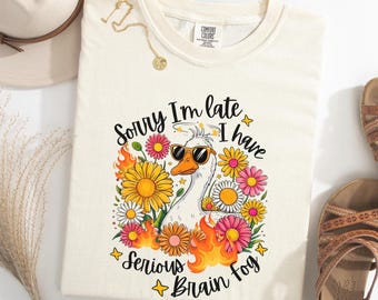 Komfortfärger Ledsen att jag är sen hjärndimma T-shirt kroniskt sjuk hjärndimma T-shirt fibromyalgi dold sjukdom kronisk sjukdom humor T-shirt.