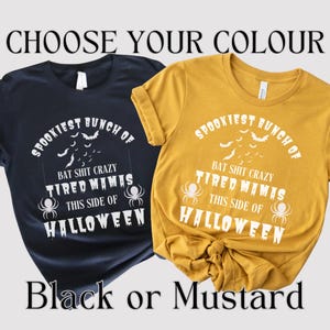 ママ友ハロウィングループシャツ、不気味な季節にぴったり、疲れたママグループTシャツ、バットシットクレイジー不気味ママTシャツ。疲れたママクラブシャツ
