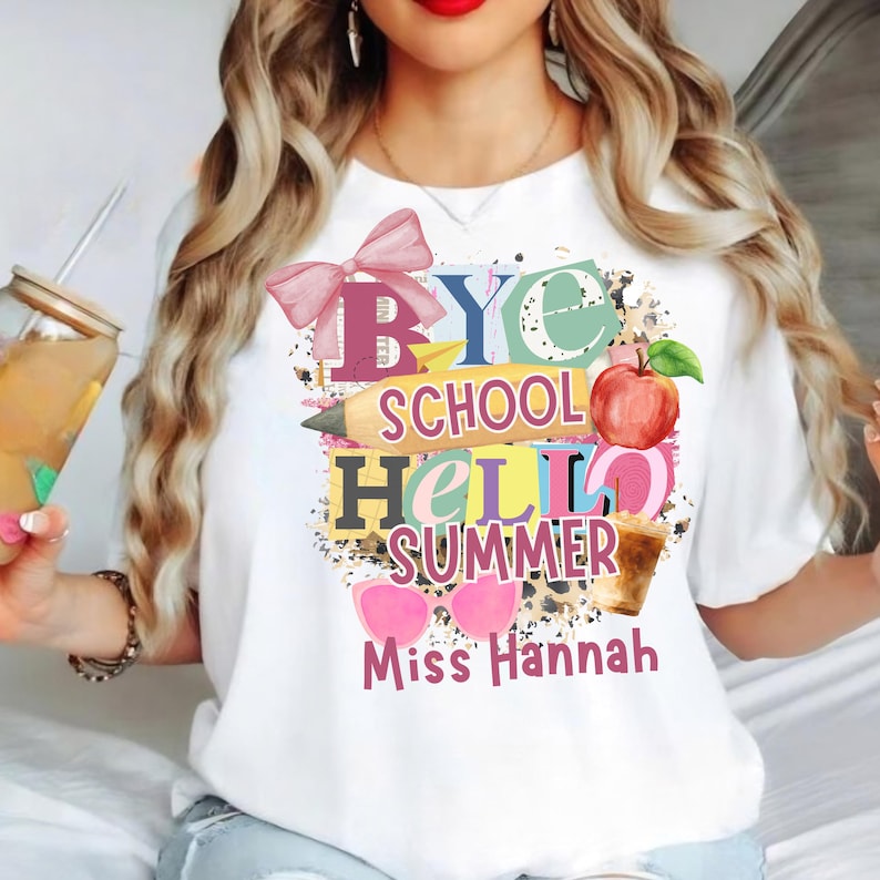 Vintage Ransom Note Personalised Teacher Bye School Hello Summer Shirt Ransom Note Tee ...