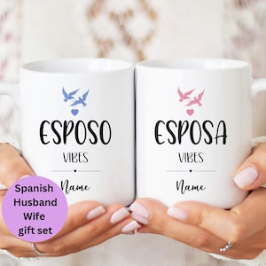 Personalised Esposo Esposa gift set. Husband wife mug set. Anniversary, just married weddinggift, Regalo de aniversario. Regalo de bodas.