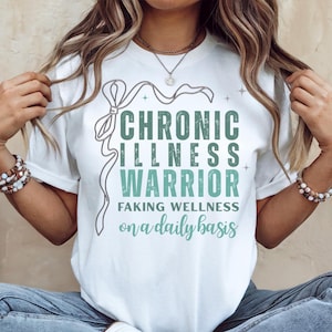 Chronic Illness Funny T Shirt Faking Wellness Humour Shirt Rheumatoid Arthritis Psoriatic Arthritis Autoimmune Illness Cute Bow Funny TShirt