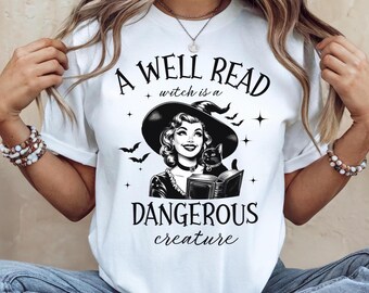 Halloween Buch Shirt Halloween Bookish T Shirt Buch Liebhaber T-Shirt Hexe Leser T Shirt Buch Liebhaber TShirt für Halloween literarische Halloween