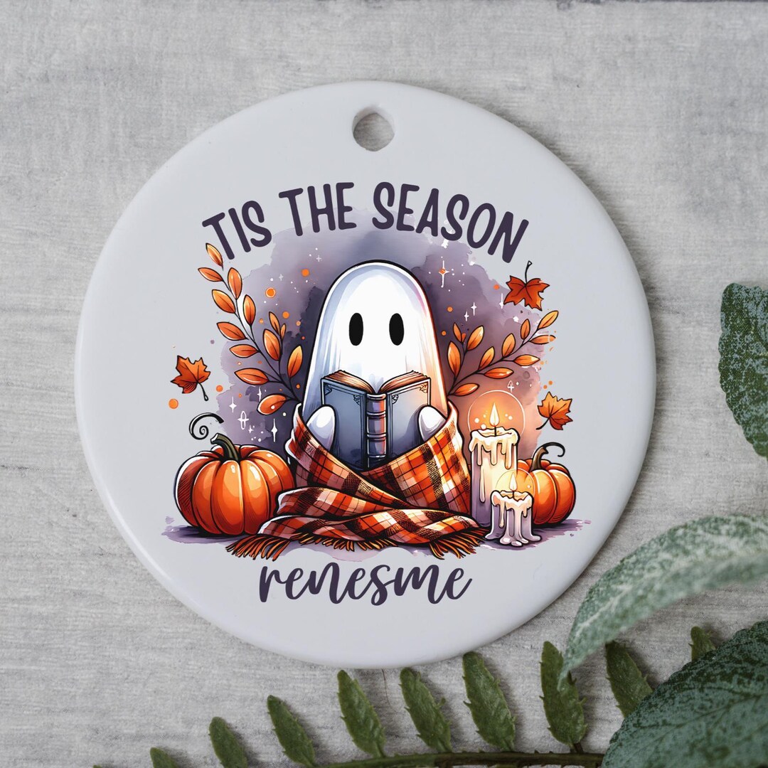 Personalized Bookish Ghost Ornament: Halloween Fall Ceramic Keepsake - Etsy