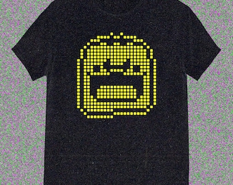 ピクセルマスコットTシャツ – イエローLEDドットグラフィックTシャツ、サイバーパンクストリートウェア