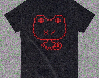 ピクセルアートの猫が描かれた黒のTシャツ – レトロな8ビットゲーマーTシャツ