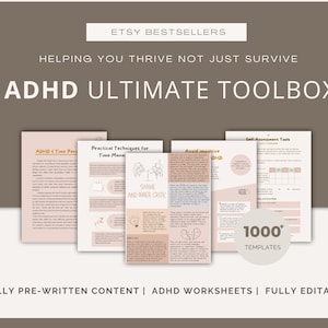 ADHD Toolbox into ANY Language fully editable in Canva: ADHD Planners to Improve Mental Health & Productivity | Executive Function Therapy