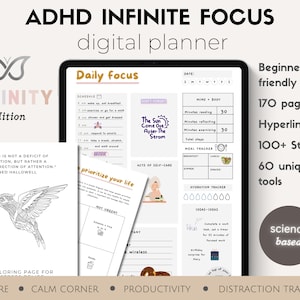 ADHD digital planner (science based) | self-care & mental health trackers | iPad and Goodnotes Compatible | ADHD productivity planner. |