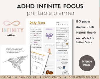 ADHD Planner (science based), PRINTABLE Adult ADHD Journal, daily planner, self care & mental health pages. Adhd productivity planner.
