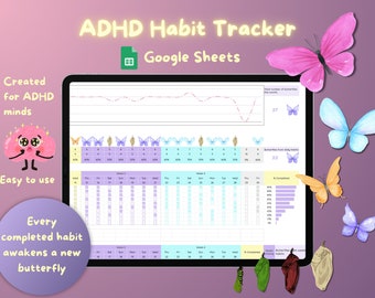 Mastering Daily Habits with ADHD: Practical Approache. ADHD Habit Tracker Spreadsheet Template for Google Sheets, ADHD Planner, Goal Tracker