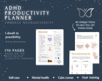 ADHD Planner (science based), PRINTABLE Adult ADHD Journal, daily planner, self care & mental health pages. Adhd productivity planner.