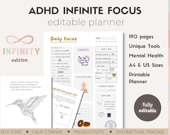 ADHD Productivity Planner: Editable Mental Health Journal (Digital Download)