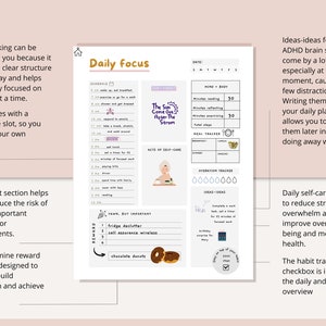 ADHD Planner science based, PRINTABLE Adult ADHD Journal, daily planner, self care & mental health pages. Adhd productivity planner. image 2