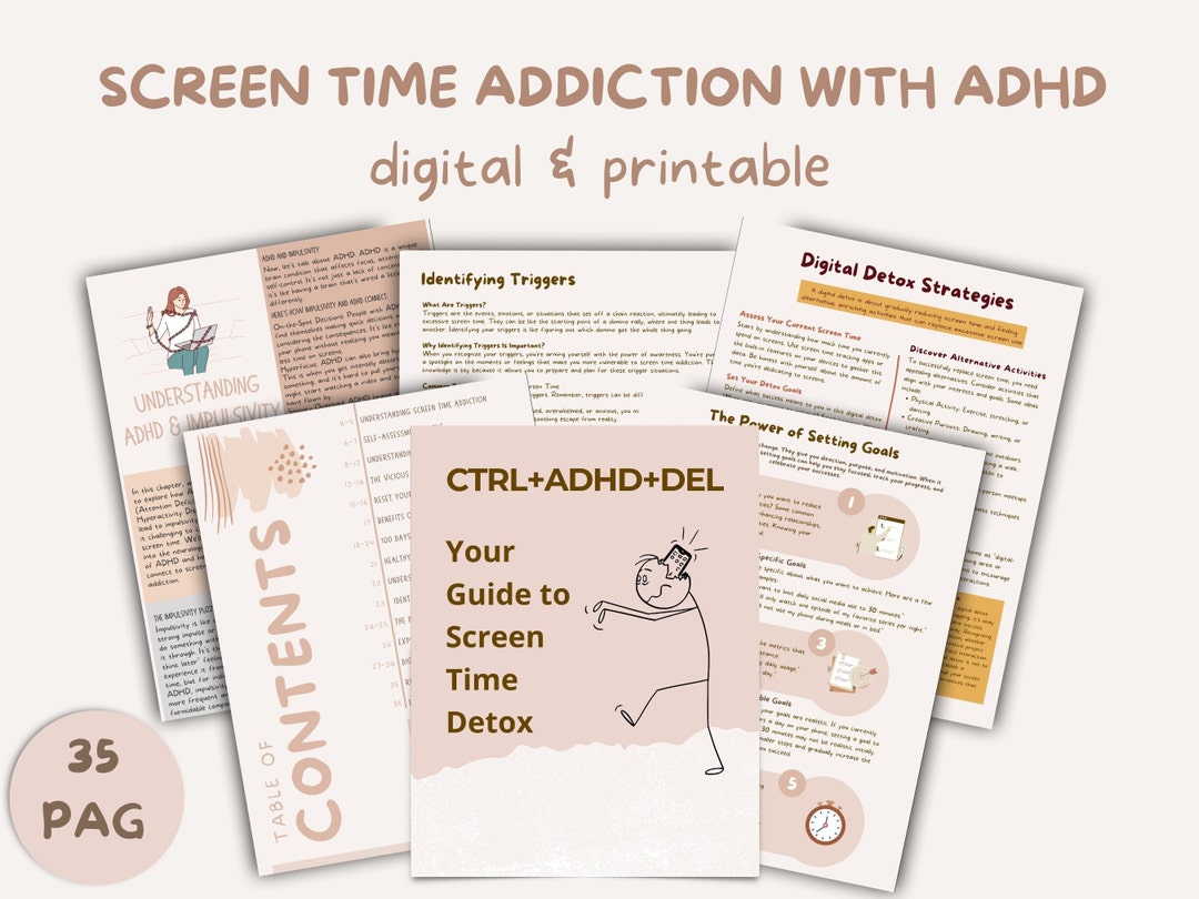 ADHD Screen Time Addiction Worksheets, Digital Dopamine Detox, CBT EMDR